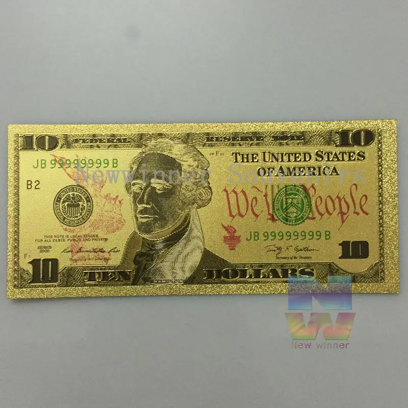 10 шт./лот американский банк долларов США купюры Золотая фольга бумага для банкнот