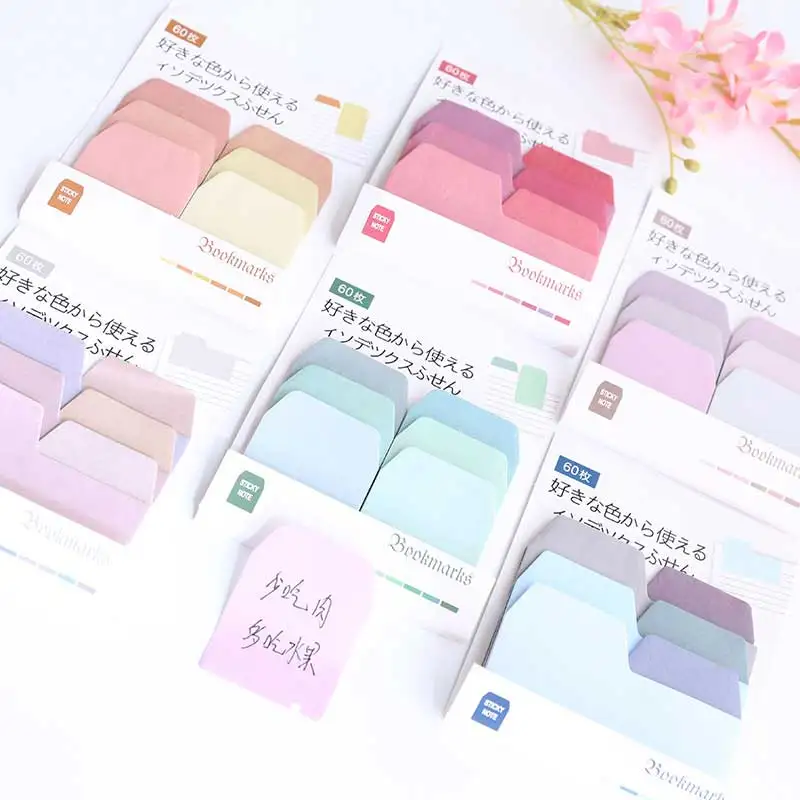 

60 sheets/pack Kawaii Watercolor Japanese Gradient Color Indexes Memo Pad Sticky Notes Bookmark School Office Stationery Supply