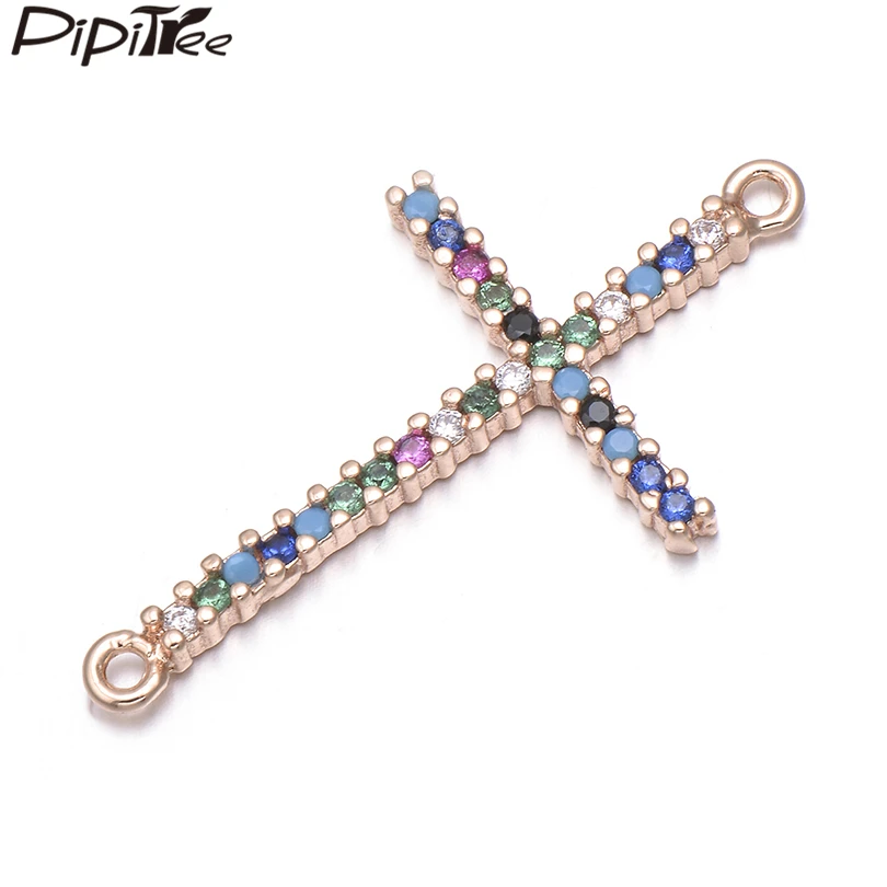 Pipitree Красочные CZ Крест амулеты циркон бусины для Ювелирные изделия изготовление