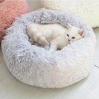 warm round bed for cats long plush bed for pets supplies for cat sleeping bag for kennel pussy house soft pet nest pussy cushion