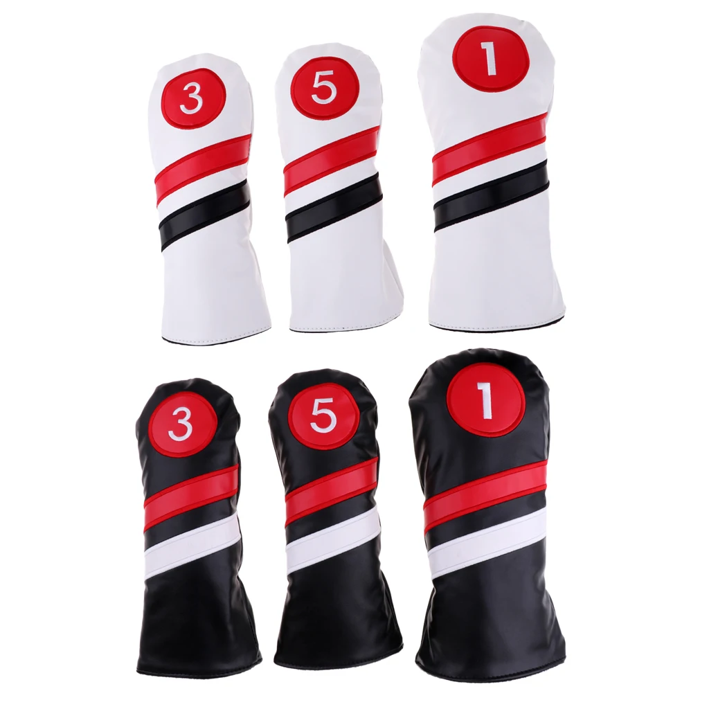 

1Pc or 3Pcs Waterproof PU Golf Club Headcovers #1 3 5 Driver Fairway Wood Head Protective Covers Protectors - Universal Fit