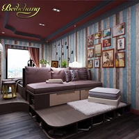 beibehang flock classic stripe wall paper roll blue background 3d wallpaper for living room non woven striped wall paper roll