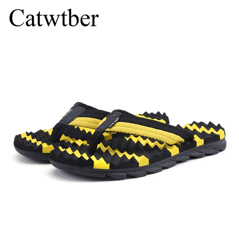 Catwtber Лето модные массажные тапочки для Для мужчин дышащие Вьетнамки отдыха Стиль
