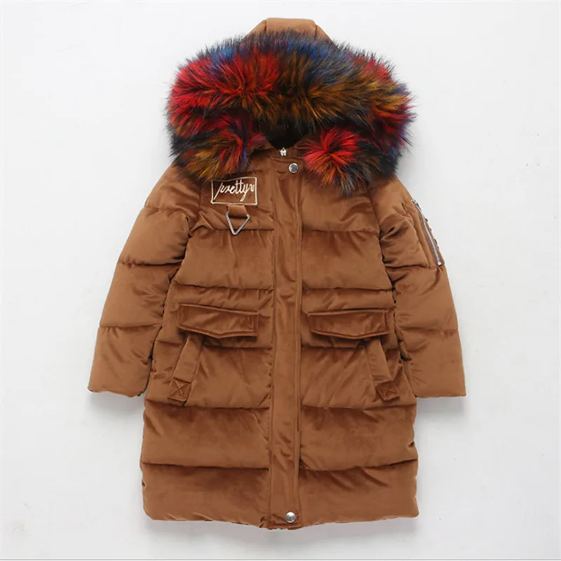 

2019 Girls Parkas Wadded Jacket Winter Coat Fashion Big Fur Collar Solid Thick Cotton Jacket 120-160 High Quality