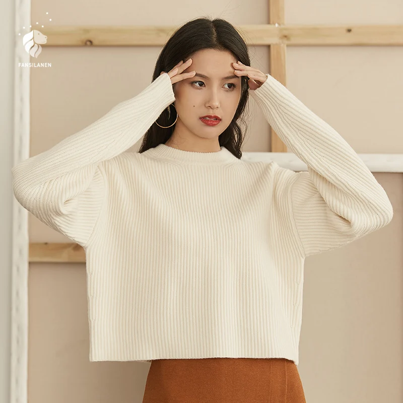 FANSILANEN 2019 New Arrival Fashion Autumn/Winter Solid Pink Beige Bohemian Women Work Casual Sweater And Pullovers Z72123 | Женская