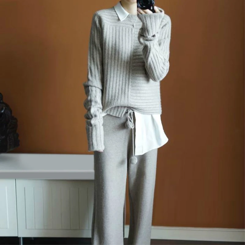 JECH Autumn and winter New Cashmere high quality Sweater women solid color splice fashion Sweaters soft cozy thick blouse | Женская