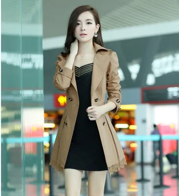Trench female 2015 spring women's trench plus size clothing and autumn medium-long outerwear | Женская одежда