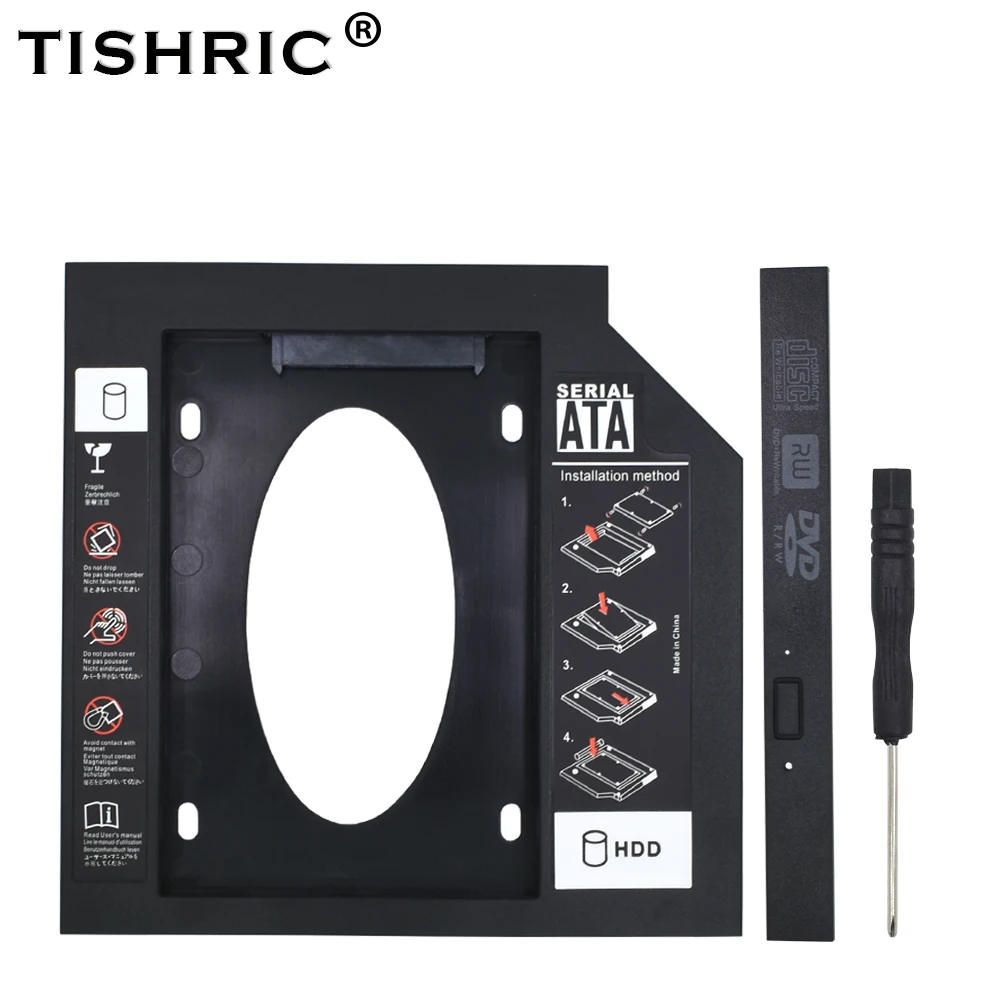 TISHRIC Plastic HDD Caddy 9.5 Or 12.7mm SATA 3.0 Optibay 2.5'' SSD DVD Hard Disk Driver CD-ROM Adapter Case Enclosure