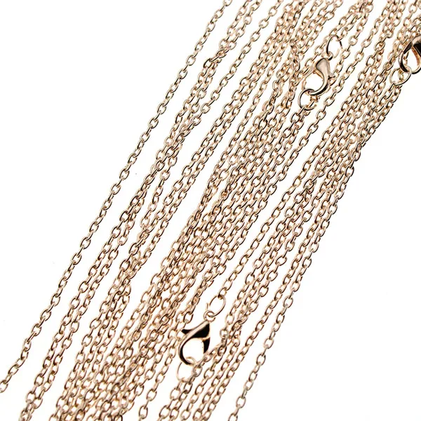 rose gold 10 шт., черные, розовые, золотые, серебряные металлические цепочки, ожерелье s для кулона, подвески, застежка Омар, сделай сам, для изготовления ювелирных изделий, ожерелье, цепь, оптом, 60 см - Цвет: rose gold