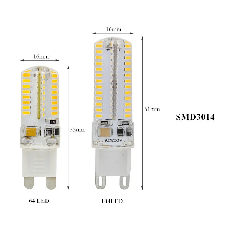 400 шт. силиконовые светодиодсветодиодный лампы G9 E14 AC220V 6 Вт 9 SMD 3014 64 104|candle light|candle led