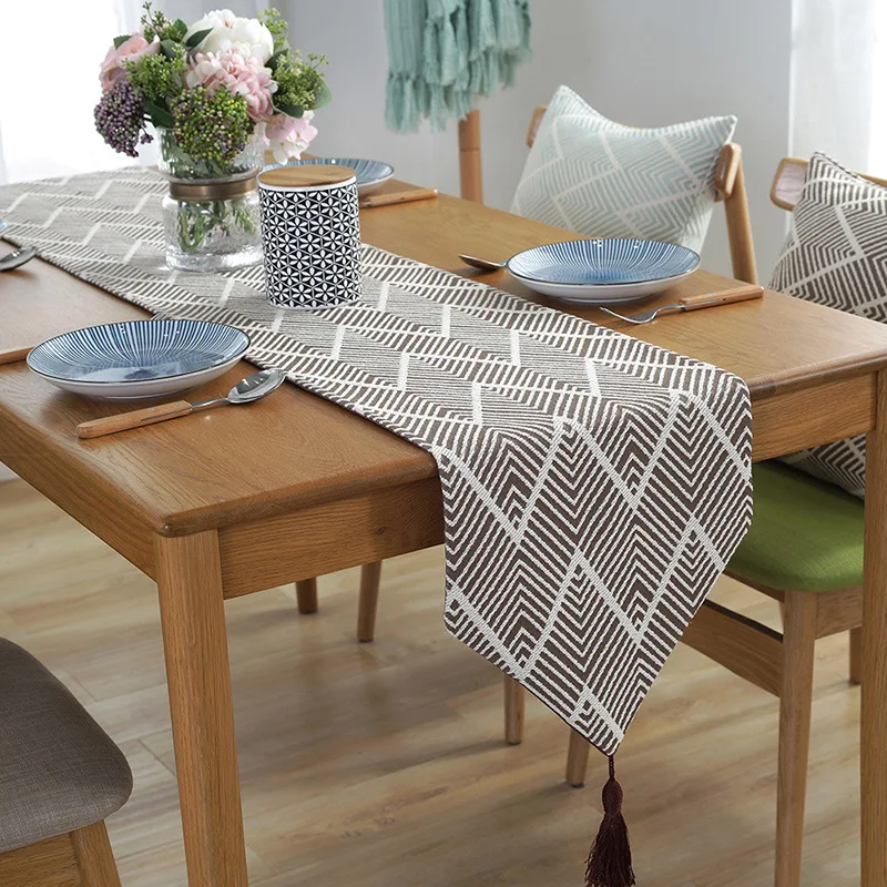 

Simple modern dinning table flag Jacquard weave Wave pattern blue tablecloth Shoe cabinet cover cloth hotel Bed Flag Yarn-dyed