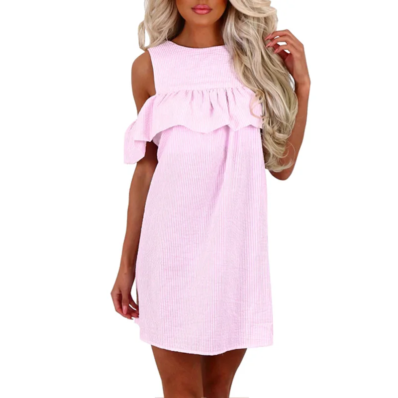 Женские платья с оборками привлекательное милое платье в синюю и белую полоску