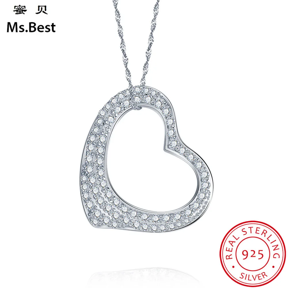 Фото Изящное цельное ожерелье из стерлингового серебра 925 пробы кулоны женское сердце