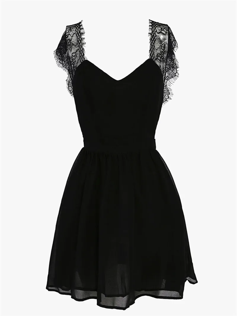 Black dress women Backless Lace Flare Dress for girls | Женская одежда