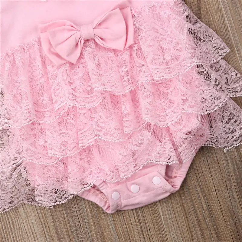 Для новорожденных девочек Кружевное боди Летняя Одежда для младенцев лук