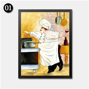 Ресторан стены Искусство Холст Живопись паста шеф-повар личность Кук картина маслом мультфильм пекарня кухня печать плакат картина HD0169 - Цвет: 1