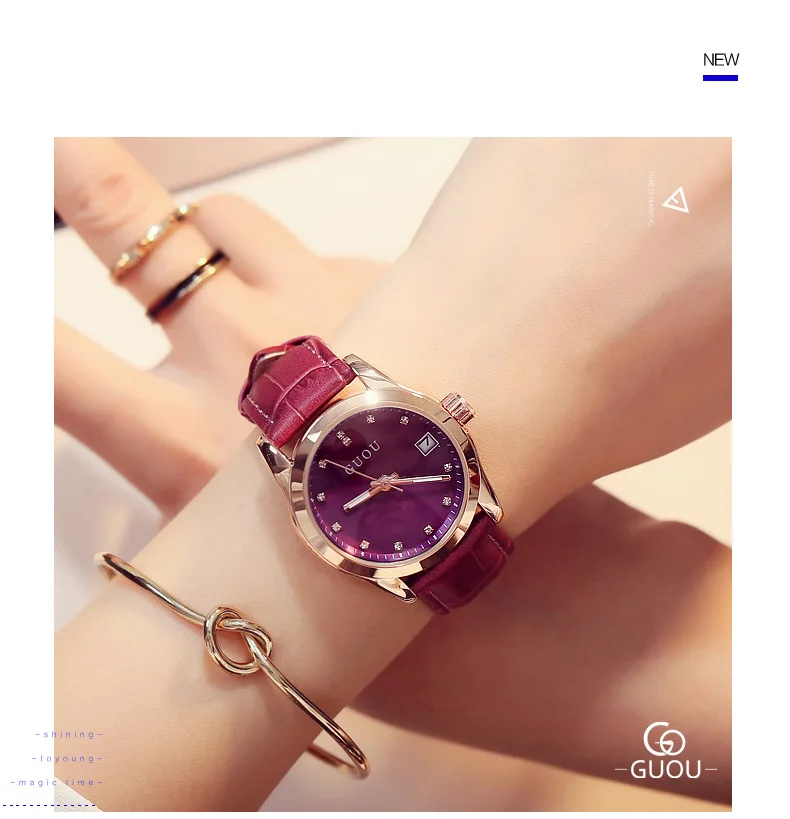Relogio Feminino GUOU Брендовые женские часы Топ Роскошные часы с бриллиантами модные современные кожаные женские часы relogio Reloj Mujer