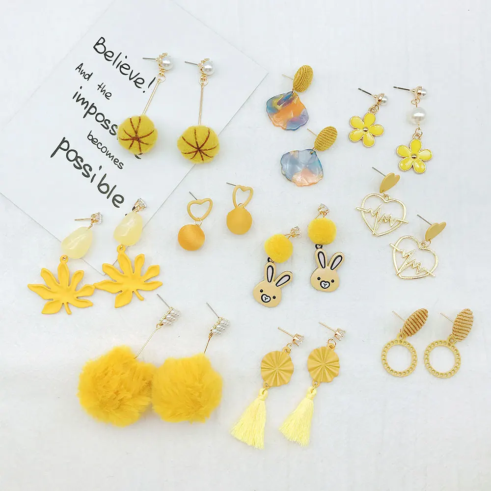 Женские винтажные серьги с кисточками круглые желтые помпоном 2017|dangle drop earings|dangle