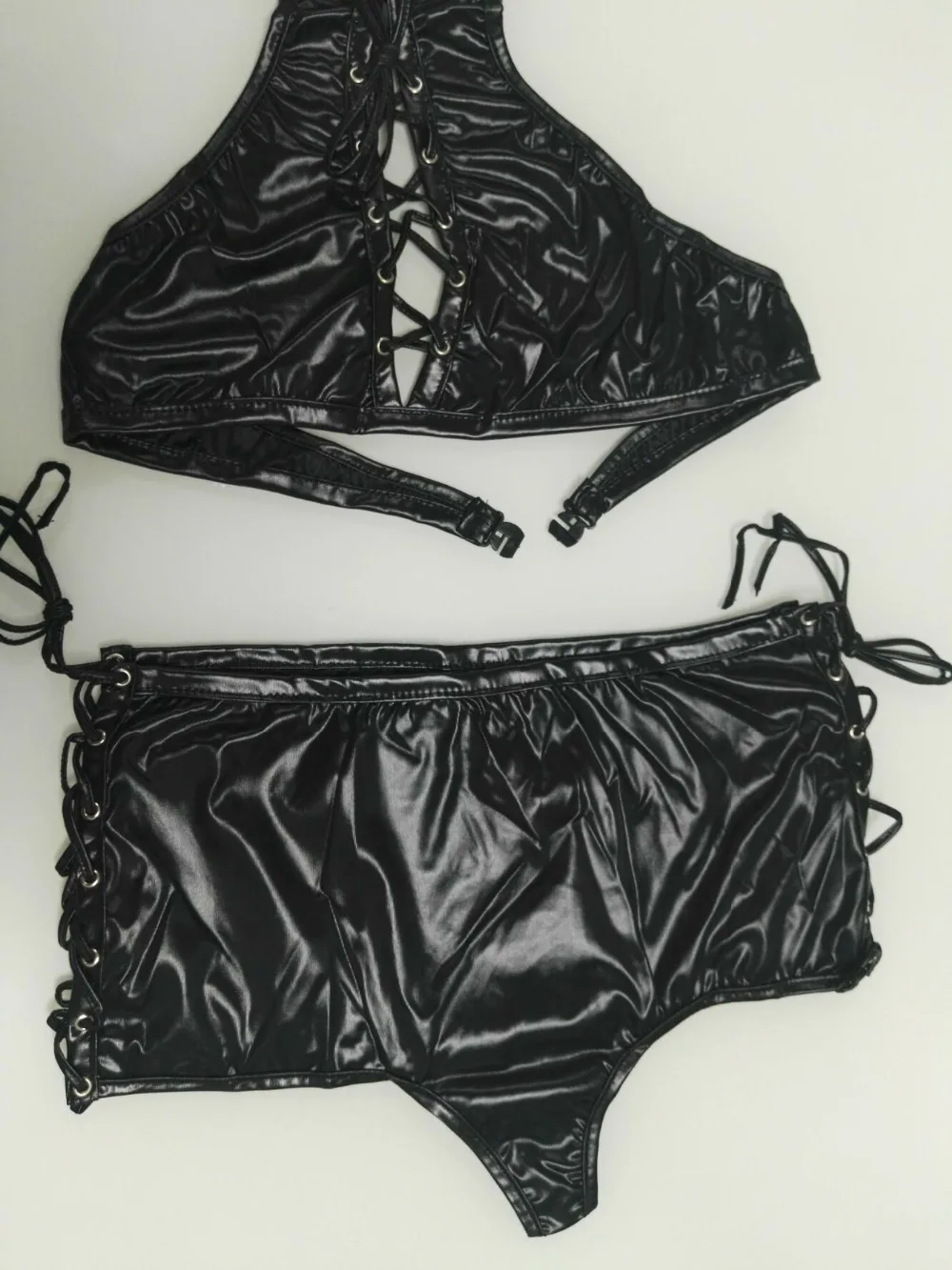 Сексуальное нижнее белье черное виниловое платье Babydoll Ночная одежда для сна один