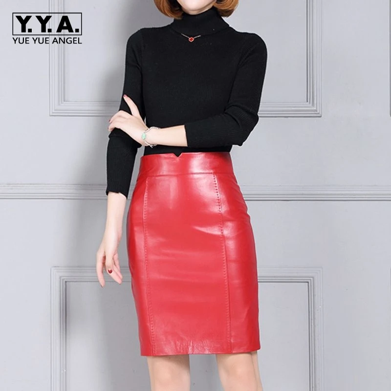 Женская офисная юбка из натуральной овчины модная облегающая кожи с высокой