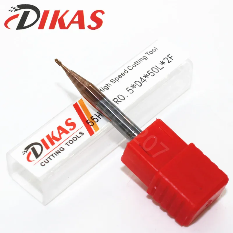 

Dikas 55HRC R0.5*D4*50L*2F material Carbide Ball Nose End Mills 2 flute 1mm coating nano use for High-speed milling machine