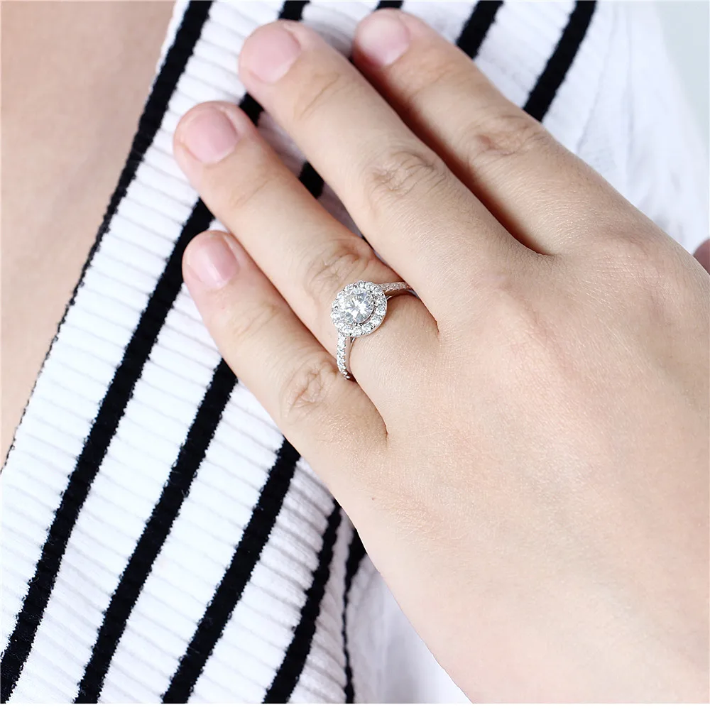 Обручальное кольцо Transgems Center 1ct Halo Moissanite 14K цвет белого золота GH 6 5 MM с акцентами