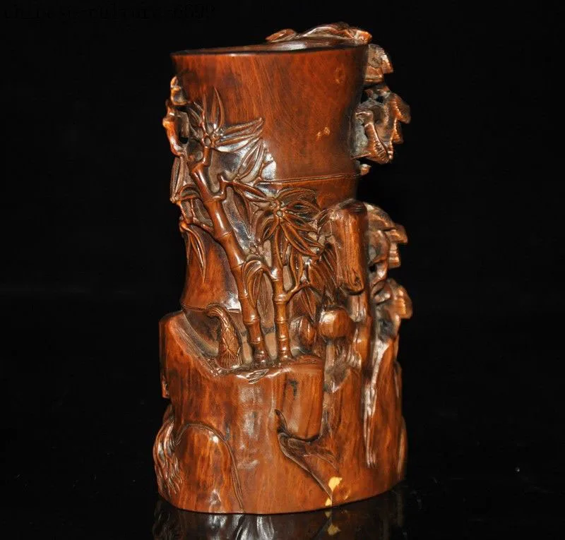 

christmas China Boxwood wood Pine tree bamboo Plum blossom statue Brush Pot portrait vase New Year