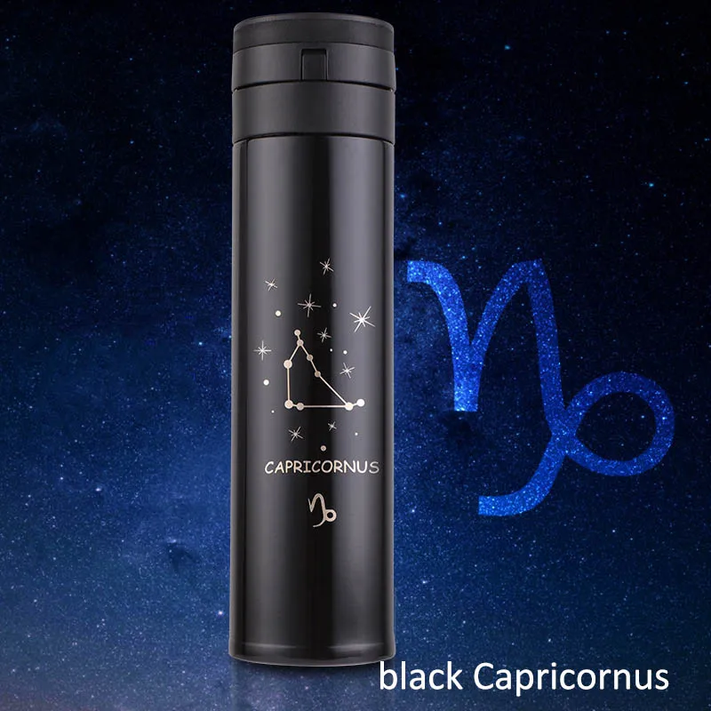 black Capricornus Термос чашка портативная вакуумная колба чайная чашка термоса термоизолированная Двойная Стенка Созвездие 12 безстильный стальной отскакивающий чехол - Цвет: black Capricornus