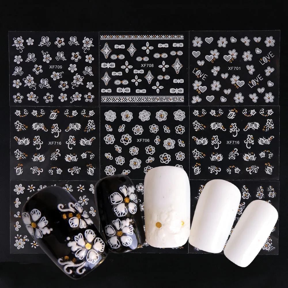 30 листов наклейки на стикеры 3d ногти nail art с белым цветочным узором клейкие