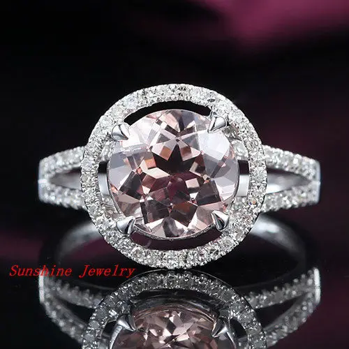Обручальное кольцо из белого золота с Т образным вырезом HALO 2.38ct Morganite 14kt|wedding