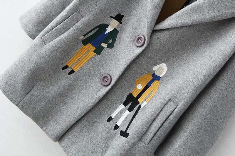 Осень 2020 Женское шерстяное пальто Европейская мода Брендовое с мультяшной