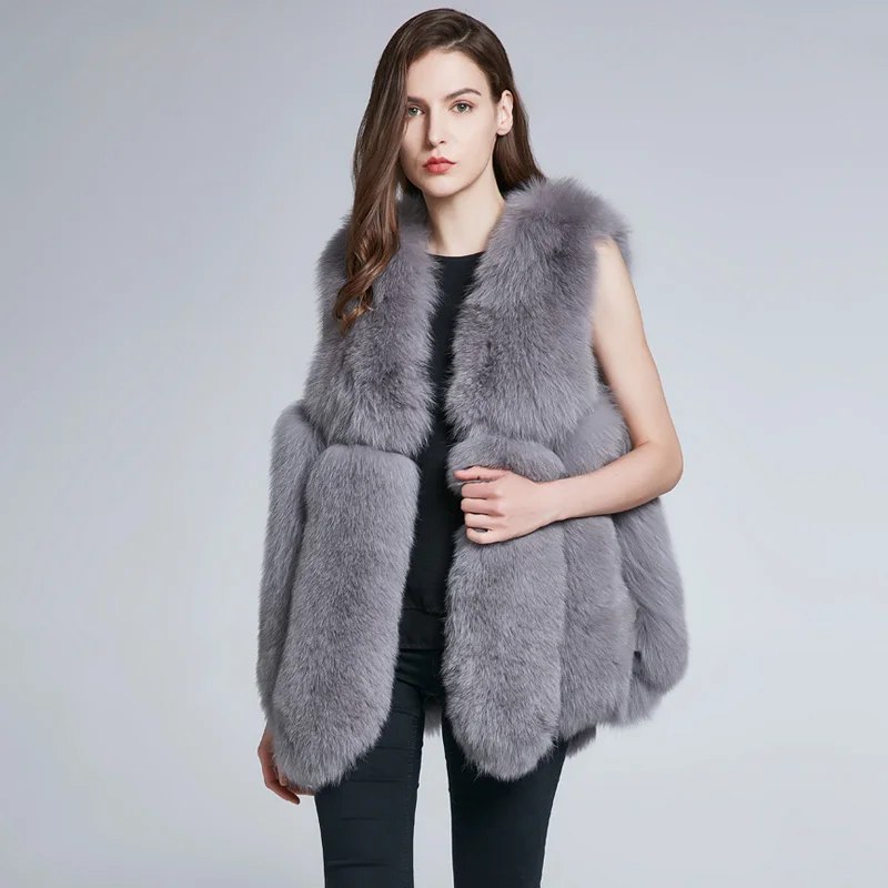 JKP Real Fox Fur Vest Women's Sleeveless Loose Coat  Winter Fashion Warm Outerwear Fur Waistcoats High Quality Female Clothes enlarge