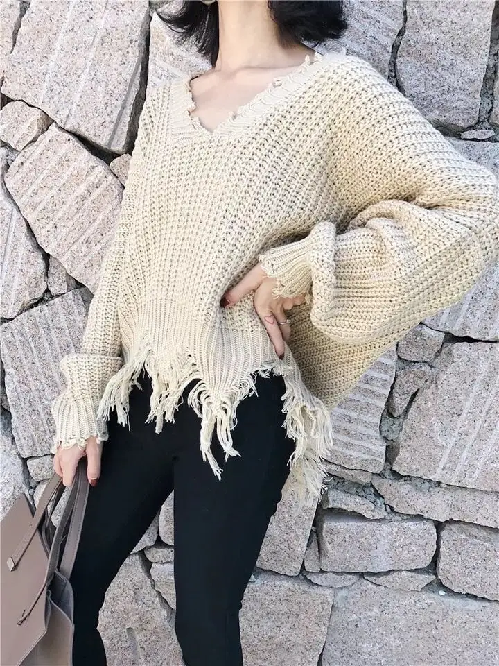 Cakucool/новый осенний вязаный пуловер для женщин с v-образным вырезом и