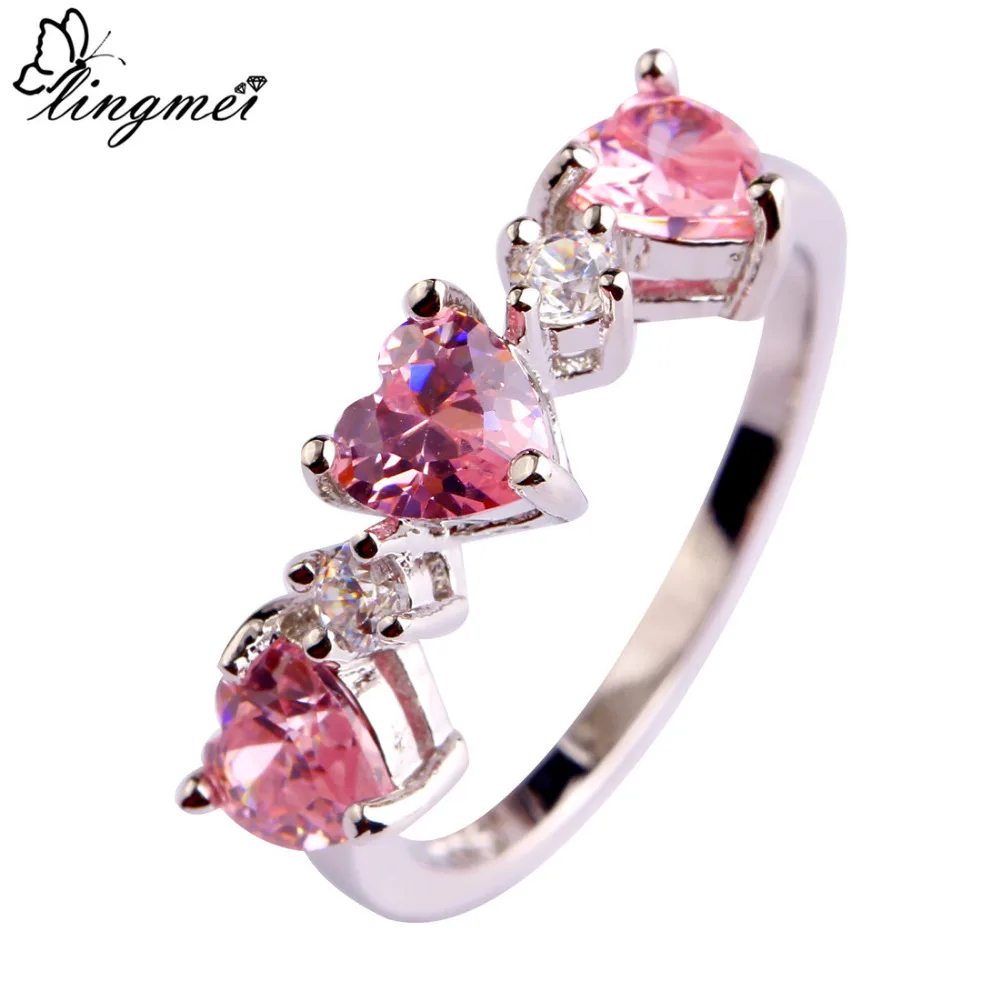 Серебряное кольцо с топазами Lingmei|ring jewelry|heart pinkforever love |