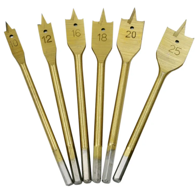 6pcs/Set Titanium Coating Hex Shank Spade Bits Flat Boring Bit Wood Drill Bit Power Tools Hole Saw 10,12,16,18,20,25mm