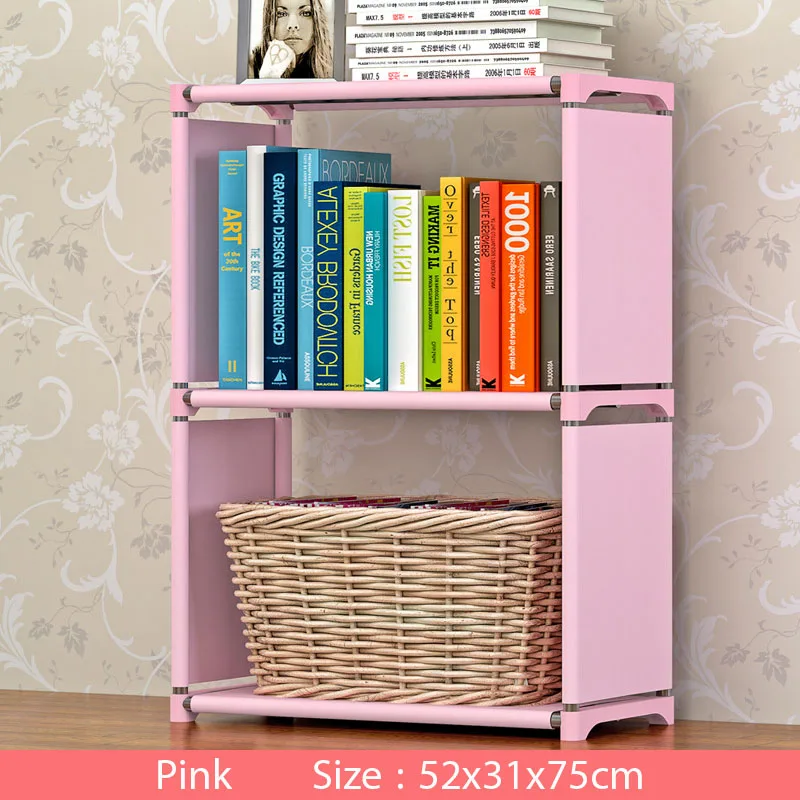 Multi-layer Simple Bookshelf Non-woven fabric organizer storage cabinet Assembly wall shelf bookcase home living room Furniture - Цвет: 3L-L-Pink