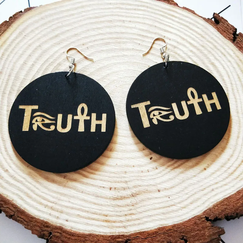 Серьги из дерева с надписью Africa True Letters Eye of Horus Nefertiti в виде афро рокового камня 60