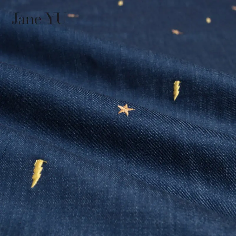 JaneYU Thin cotton denim fabric Summer Cotton Denim Cloth printed for jeans and dress in summer | Дом и сад