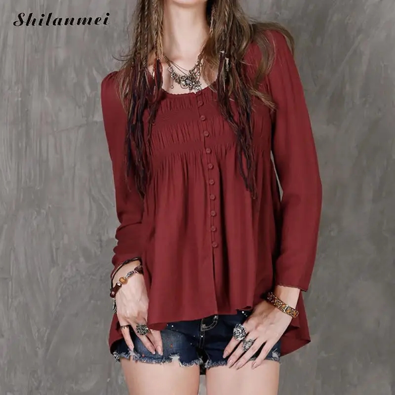Women Fashion Blouse O Neck Ladies Elegant Tops Clothing Shirts Black Asymmetric Long Sleeve Female Clothes Blouses Shirt |