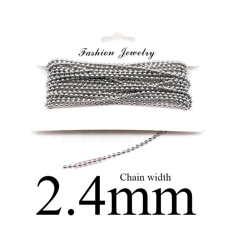 Chain width 2.4mm Aiovlo 5 м/лот Нержавеющая сталь шар бусы оптом Ширина 1,5/2/2,4/3 мм цепи набор «сделай сам» для Цепочки и ожерелья ювелирных изделий, украшения своими руками, сделано в Китае - Цвет: Chain width 2.4mm