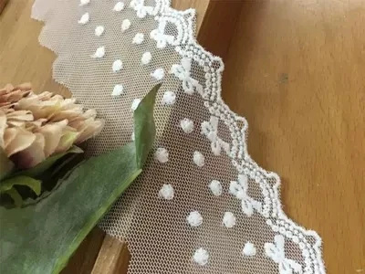 Кружевные белые хлопковые кружевные аксессуары с вышивкой в виде сетки шириной 15