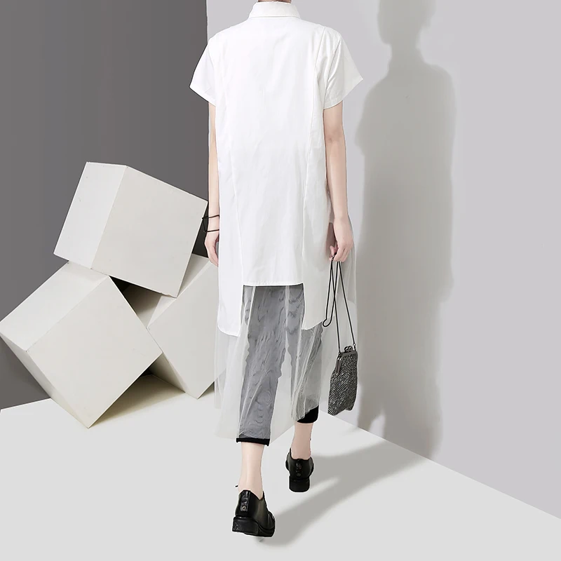 Новинка 2019 корейский стиль женское летнее однотонное белое платье рубашка с