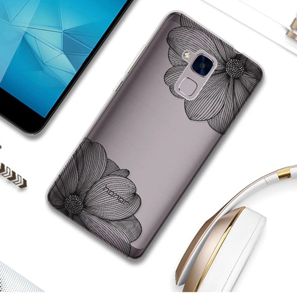 Для huawei Honor 5C силиконовый чехол диагональ черный цветок для 7 Lite Дело четыре перья