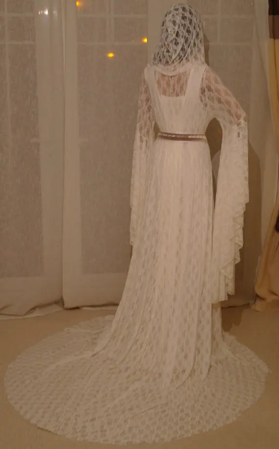 Elven/кружевное платье цвета слоновой кости с капюшоном в стиле ренессанс