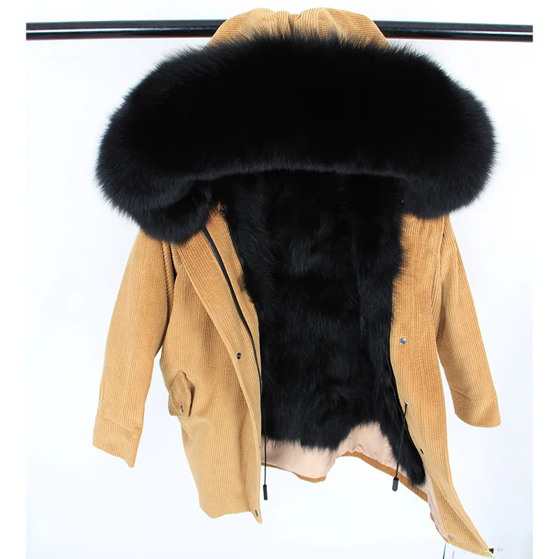 

2020 зимняя куртка с подкладкой из натурального Лисьего меха, женская модная парка, пальто с мехом, вельветовые Длинные парки с воротником из ...