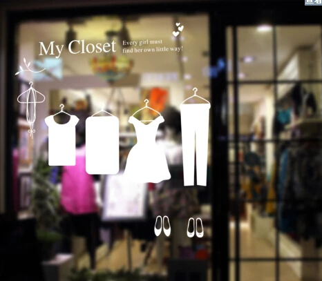 Наклейка на окно магазина женской одежды и девушки модное украшение рынке