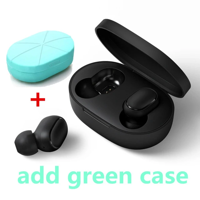 add green case Xiaomi Redmi Airdots TWS Bluetooth наушники стерео бас BT 5,0 Eeadphones с микрофоном Handsfree Наушники управление AI - Цвет: add green case