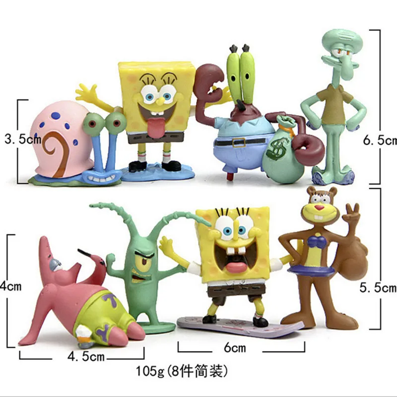 8 шт./компл. Губка Боб фигурки игрушки куклы Патрик Стар фигурку Squidward Щупальца