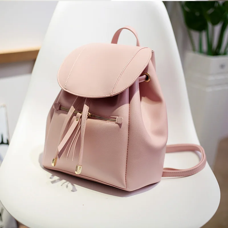 Pink Модный женский кожаный рюкзак, Одноцветный рюкзак на шнурке, модные черно-белые сумки для девочек-подростков, большая школьная сумка розового цвета XA11H - Цвет: Pink
