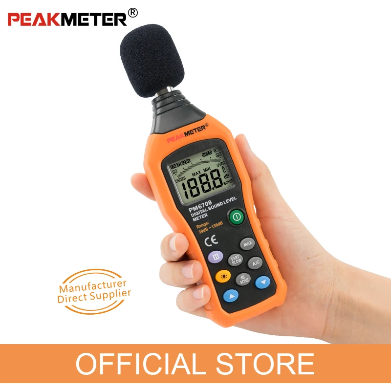 Официальный PEAKMETER PM6708 ЖК цифровой звук децибел шум измеритель уровня дБ
